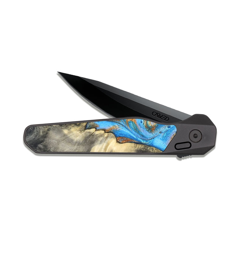 EDC Dark Slate Wood Pocket Knife - Janis (Teal & Gold, 820237)