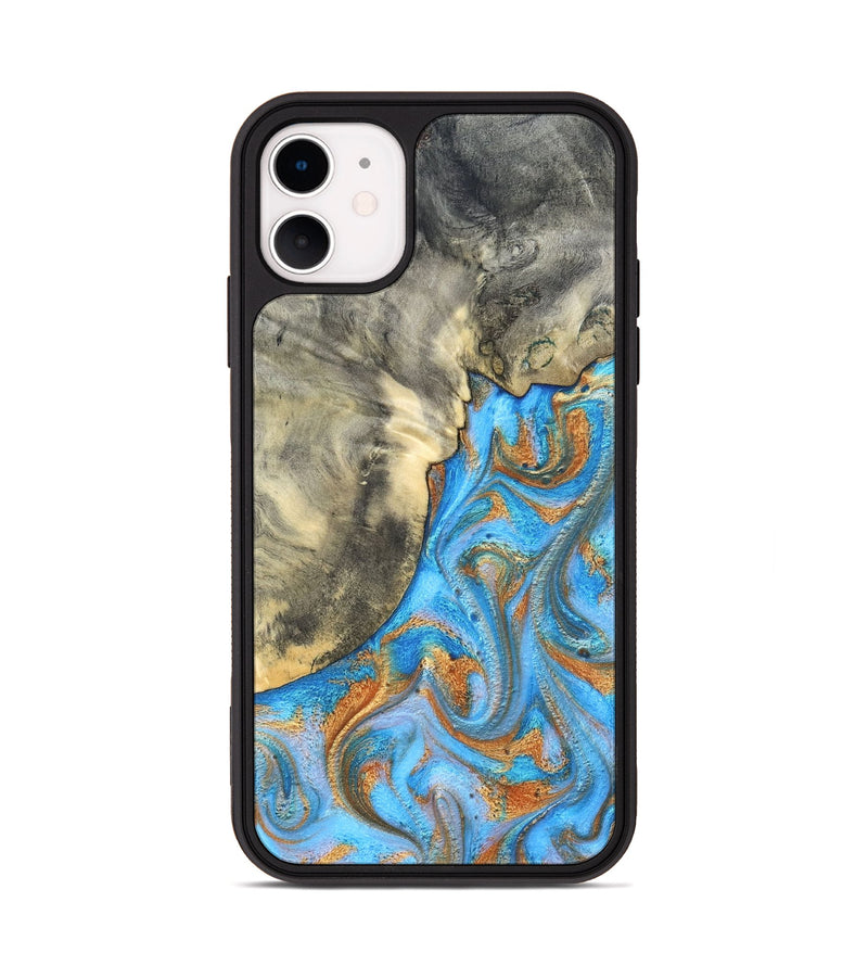 iPhone 11 Wood Phone Case - Janis (Teal & Gold, 820237)