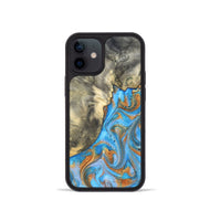 iPhone 12 mini Wood Phone Case - Janis (Teal & Gold, 820237)