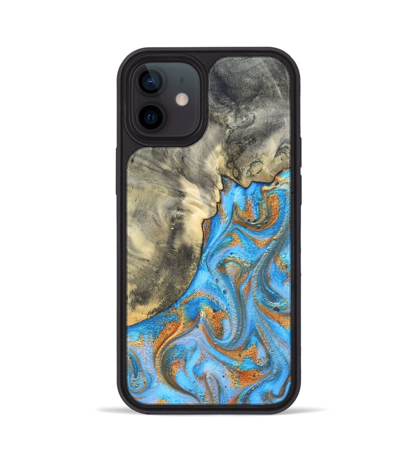 iPhone 12 Wood Phone Case - Janis (Teal & Gold, 820237)