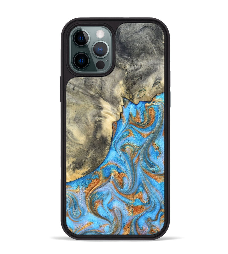 iPhone 12 Pro Max Wood Phone Case - Janis (Teal & Gold, 820237)