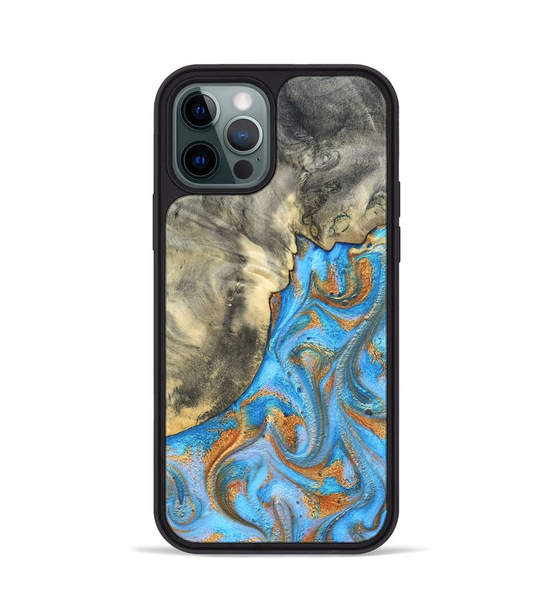 iPhone 12 Pro Wood Phone Case - Janis (Teal & Gold, 820237)