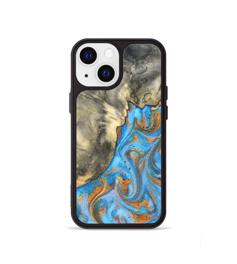 iPhone 13 mini Wood Phone Case - Janis (Teal & Gold, 820237)