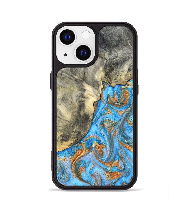 iPhone 13 Wood Phone Case - Janis (Teal & Gold, 820237)
