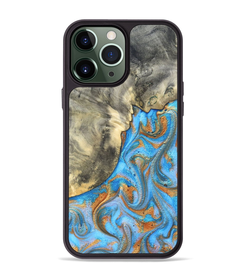iPhone 13 Pro Max Wood Phone Case - Janis (Teal & Gold, 820237)