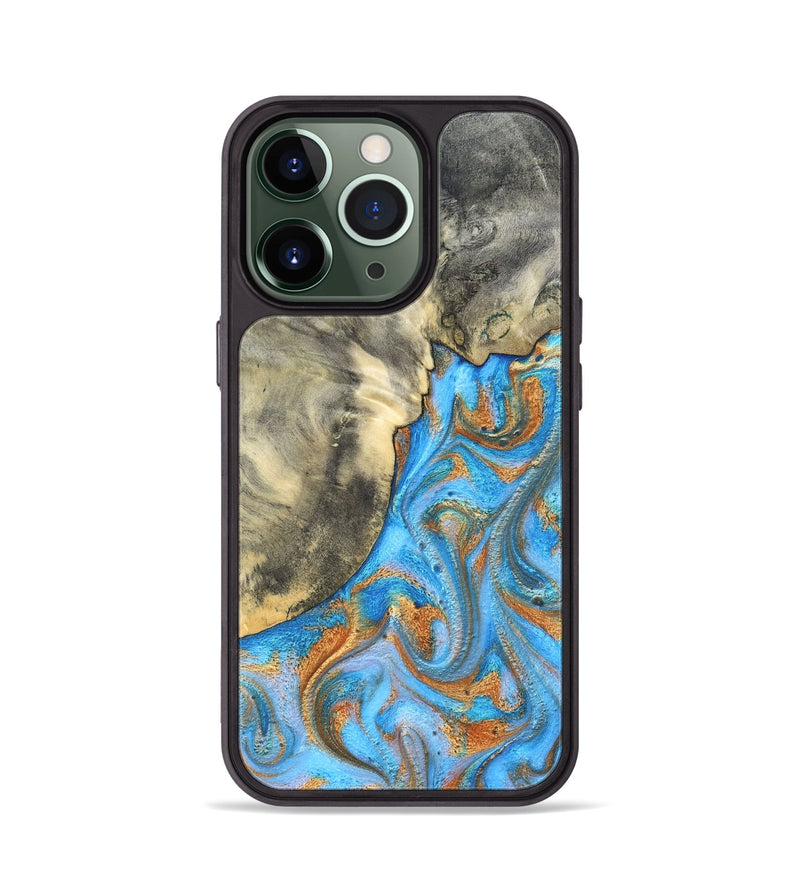 iPhone 13 Pro Wood Phone Case - Janis (Teal & Gold, 820237)