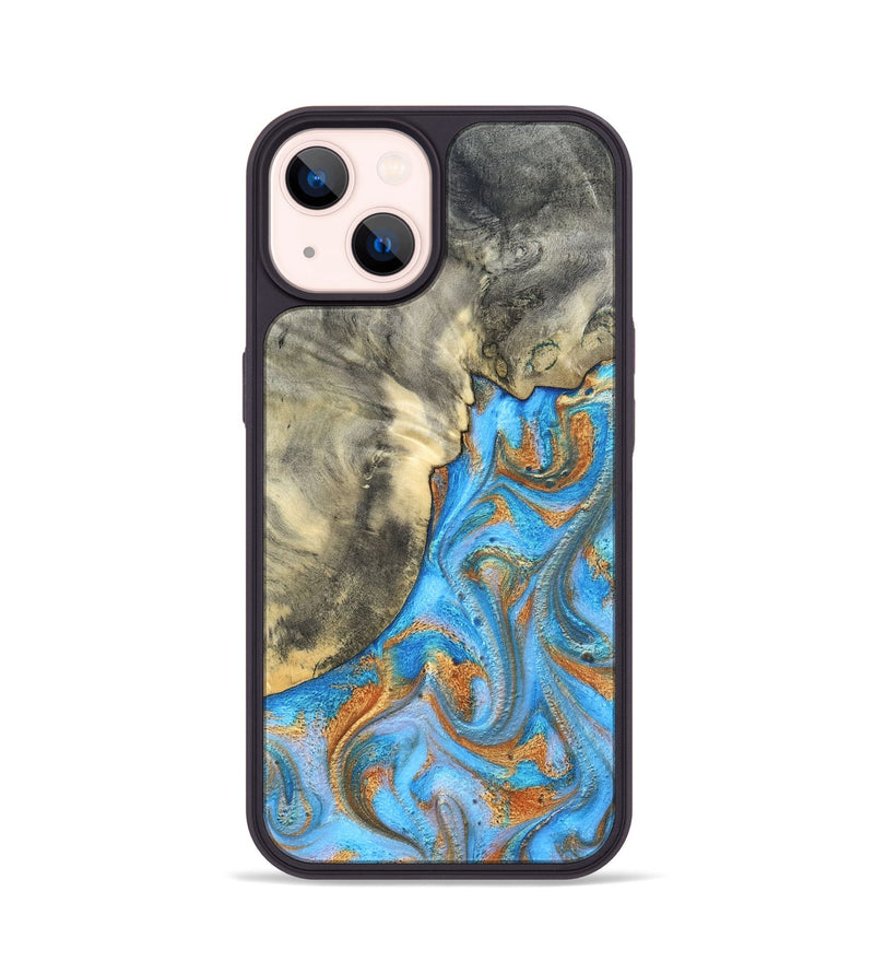 iPhone 14 Wood Phone Case - Janis (Teal & Gold, 820237)