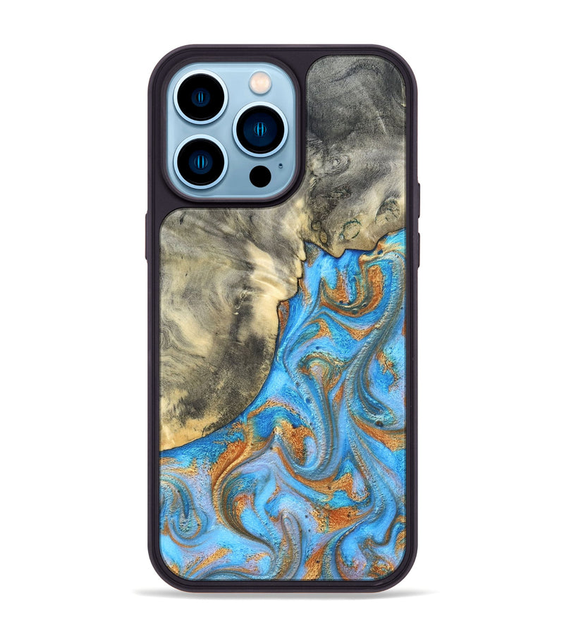 iPhone 14 Pro Max Wood Phone Case - Janis (Teal & Gold, 820237)