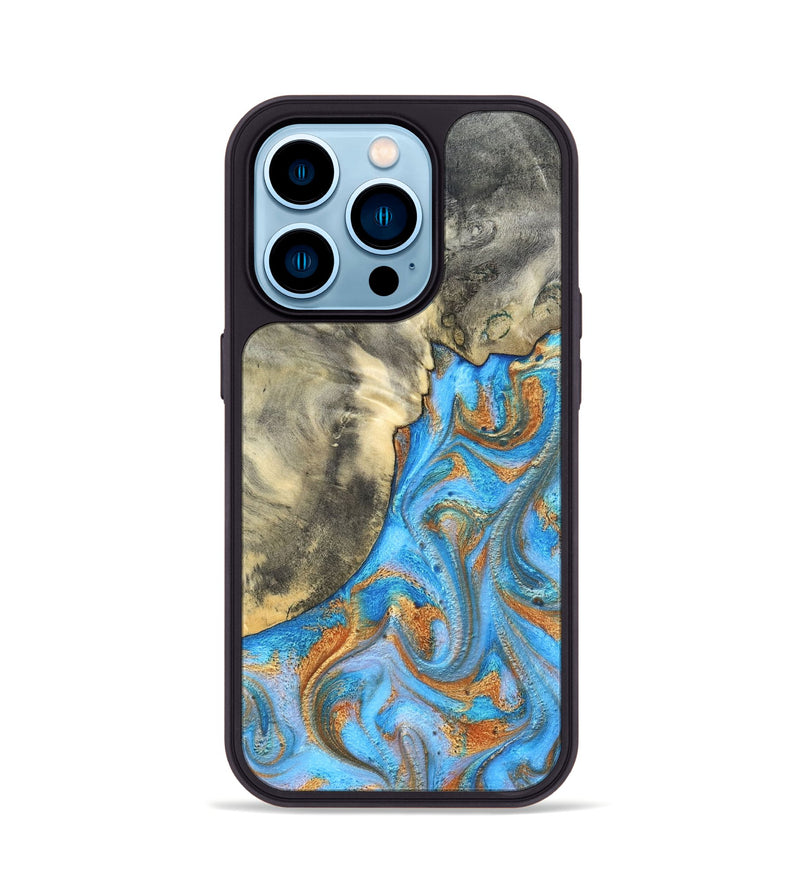 iPhone 14 Pro Wood Phone Case - Janis (Teal & Gold, 820237)