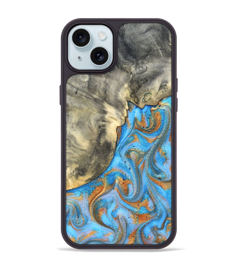 iPhone 15 Plus Wood Phone Case - Janis (Teal & Gold, 820237)
