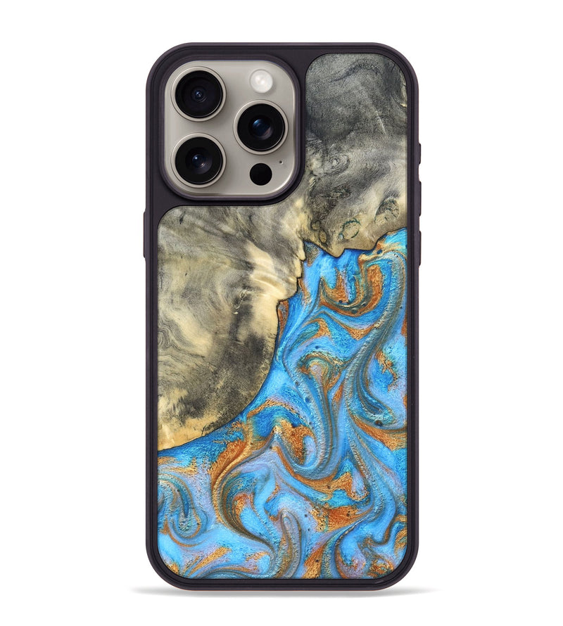 iPhone 15 Pro Max Wood Phone Case - Janis (Teal & Gold, 820237)