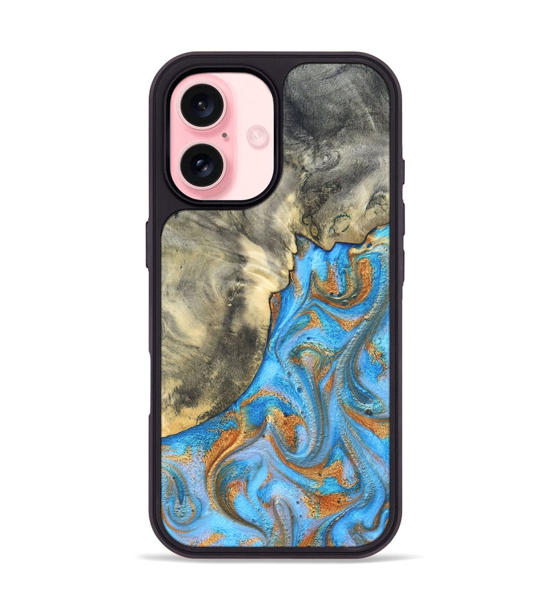 iPhone 16 Wood Phone Case - Janis (Teal & Gold, 820237)