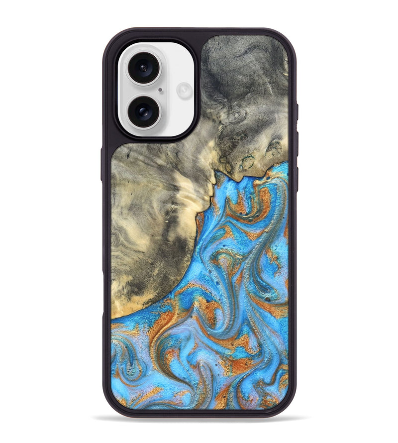 iPhone 16 Plus Wood Phone Case - Janis (Teal & Gold, 820237)