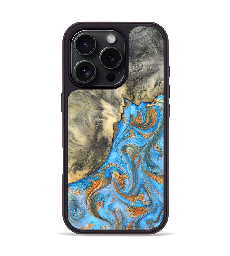 iPhone 16 Pro Wood Phone Case - Janis (Teal & Gold, 820237)