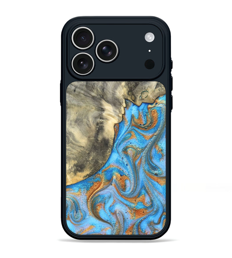 iPhone 17 Pro Max Wood Phone Case - Janis (Teal & Gold, 820237)