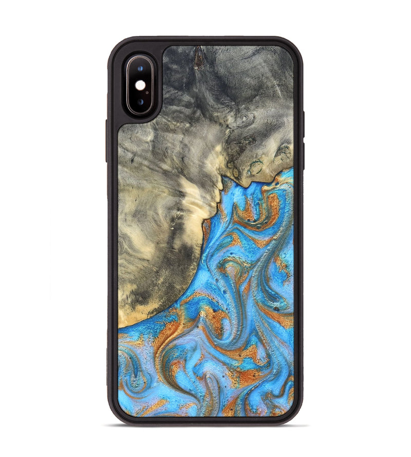 iPhone Xs Max Wood Phone Case - Janis (Teal & Gold, 820237)