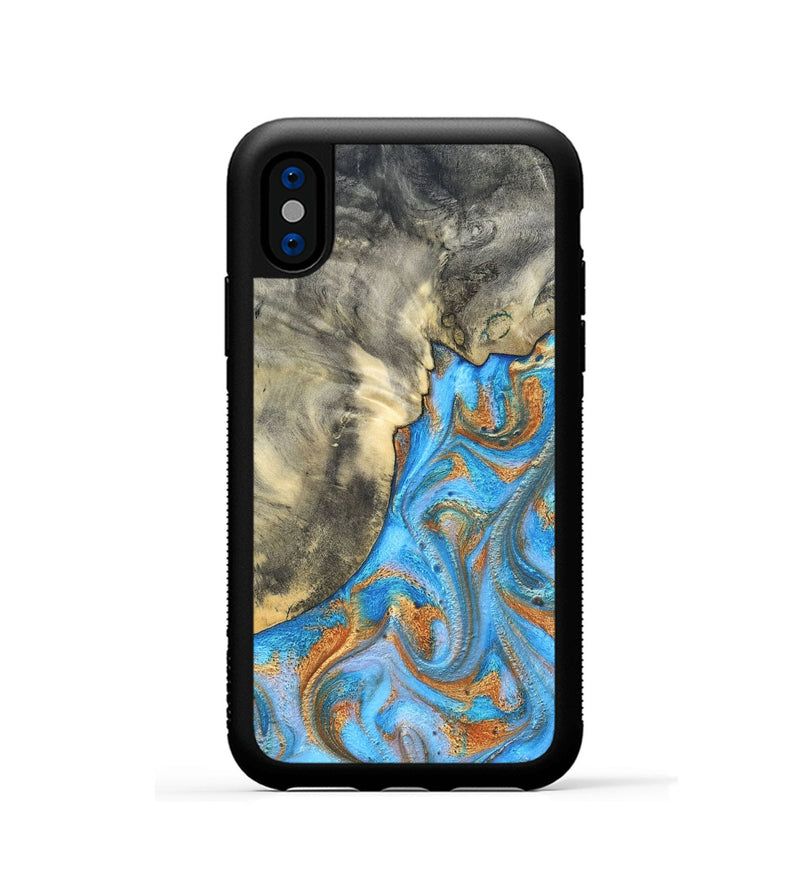 iPhone Xs Wood Phone Case - Janis (Teal & Gold, 820237)