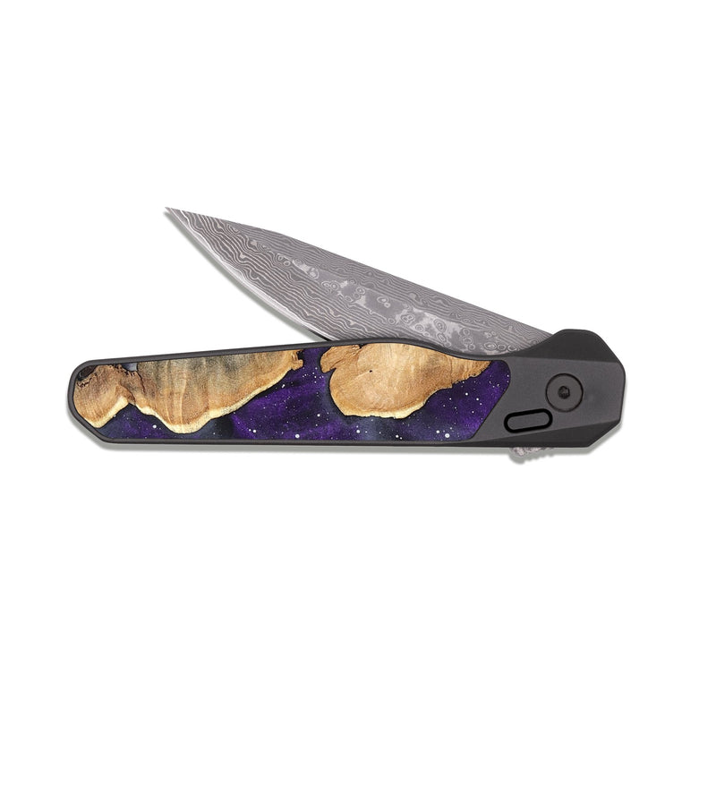 EDC Dark Damascus Wood Pocket Knife - Aliya (Cosmos, 820241)