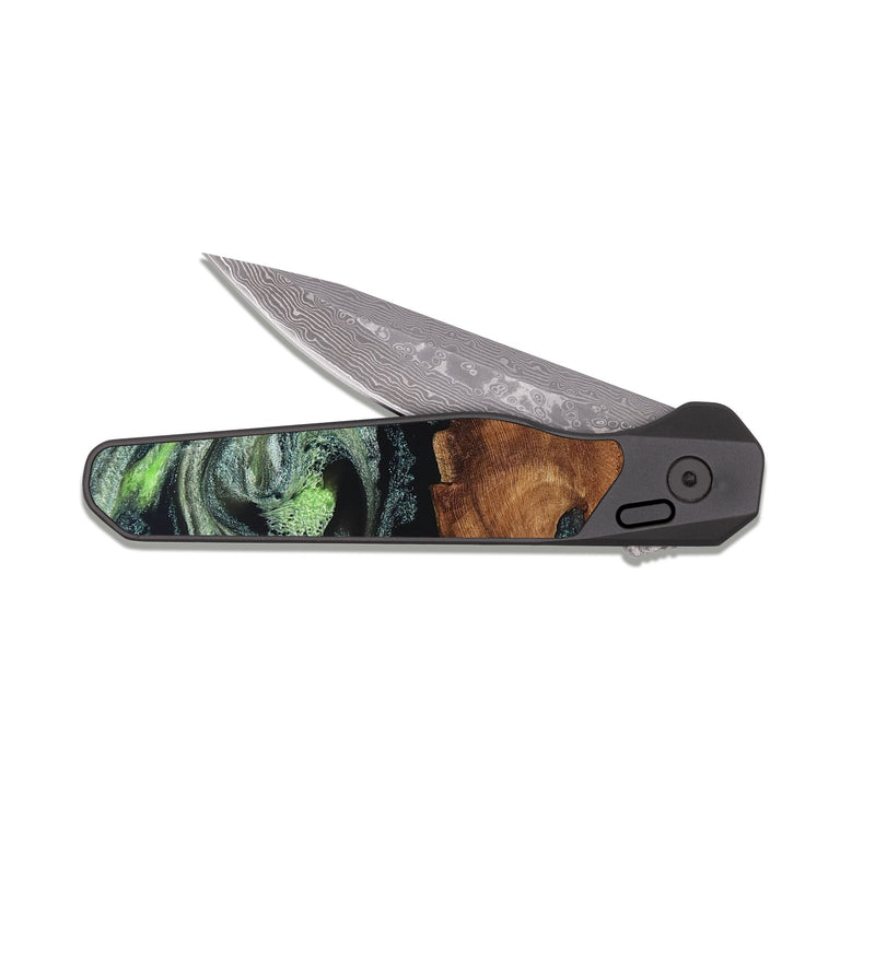 EDC Dark Damascus Wood Pocket Knife - Iyana (Green, 820322)