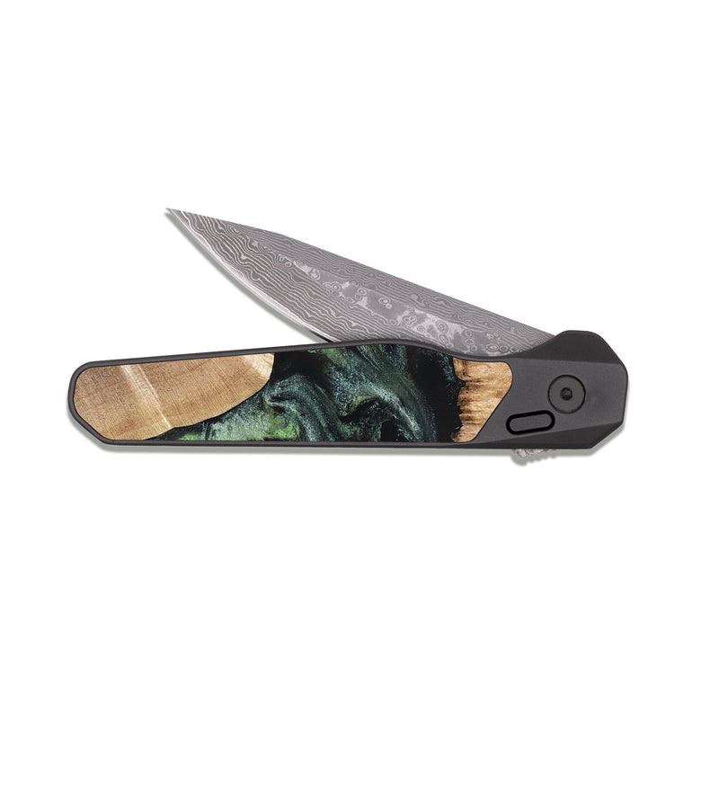 EDC Dark Damascus Wood Pocket Knife - Isabell (Green, 820324)