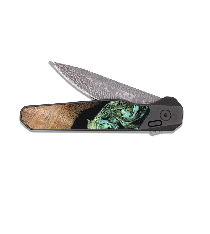 EDC Dark Damascus Wood Pocket Knife - Cicely (Green, 820328)