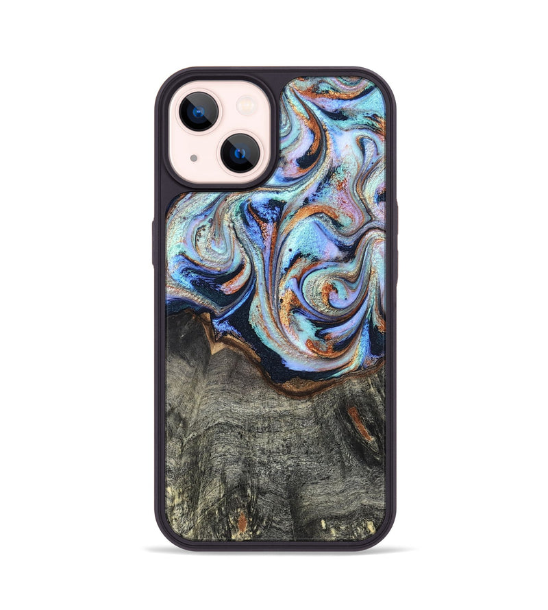 iPhone 14 Wood Phone Case - Ila (Teal & Gold, 820331)