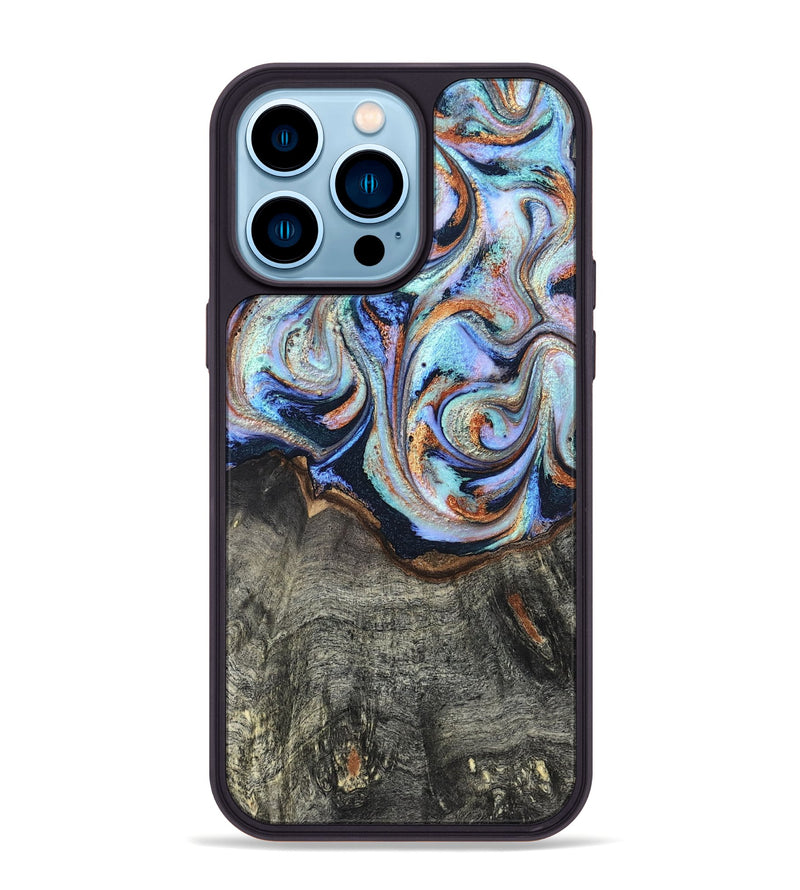 iPhone 14 Pro Max Wood Phone Case - Ila (Teal & Gold, 820331)