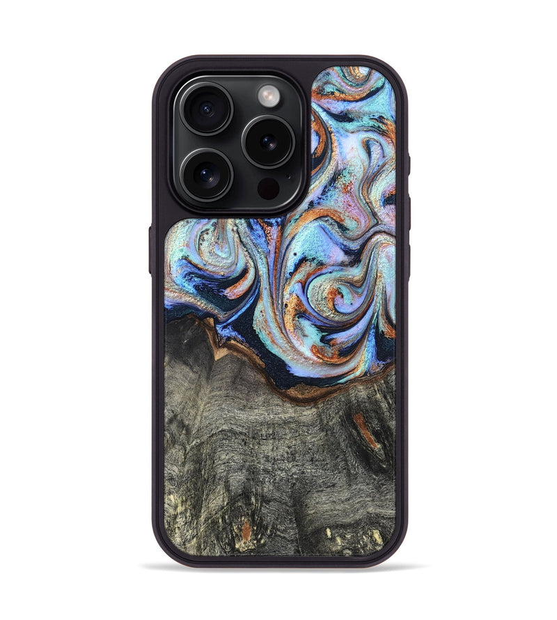 iPhone 15 Pro Wood Phone Case - Ila (Teal & Gold, 820331)