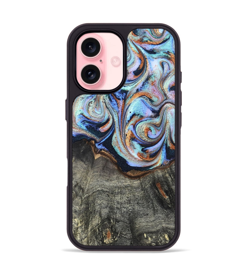 iPhone 16 Wood Phone Case - Ila (Teal & Gold, 820331)