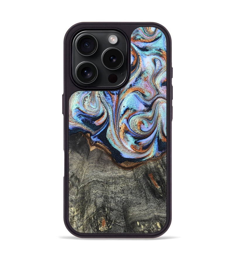iPhone 16 Pro Wood Phone Case - Ila (Teal & Gold, 820331)