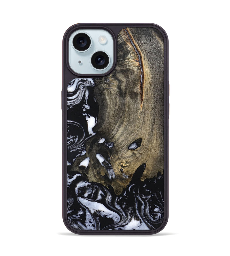 iPhone 15 Wood Phone Case - Kaila (Black & White, 820337)