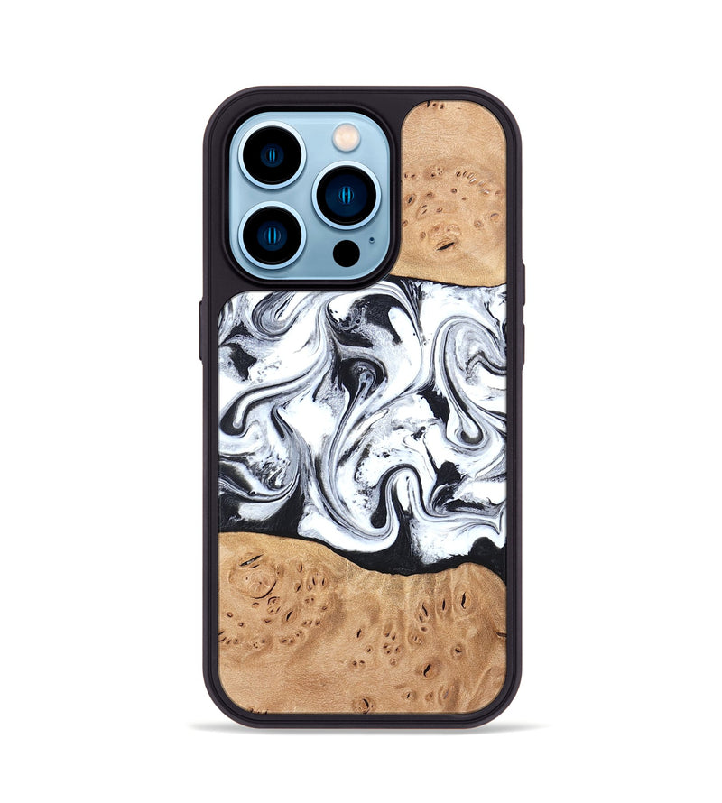 iPhone 14 Pro Wood Phone Case - Kaleena (Black & White, 820338)