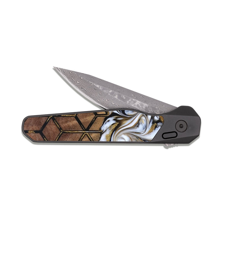 EDC Dark Damascus Wood Pocket Knife - Lonzo (Pattern, 820351)