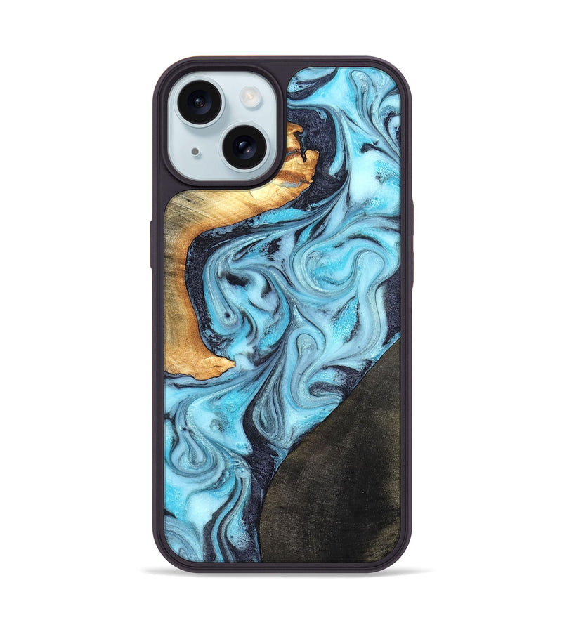 iPhone 15 Wood Phone Case - Althea (Blue, 820357)