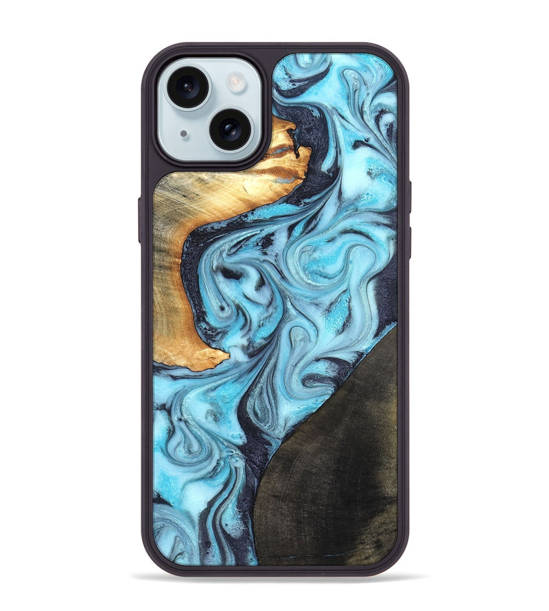 iPhone 15 Plus Wood Phone Case - Althea (Blue, 820357)