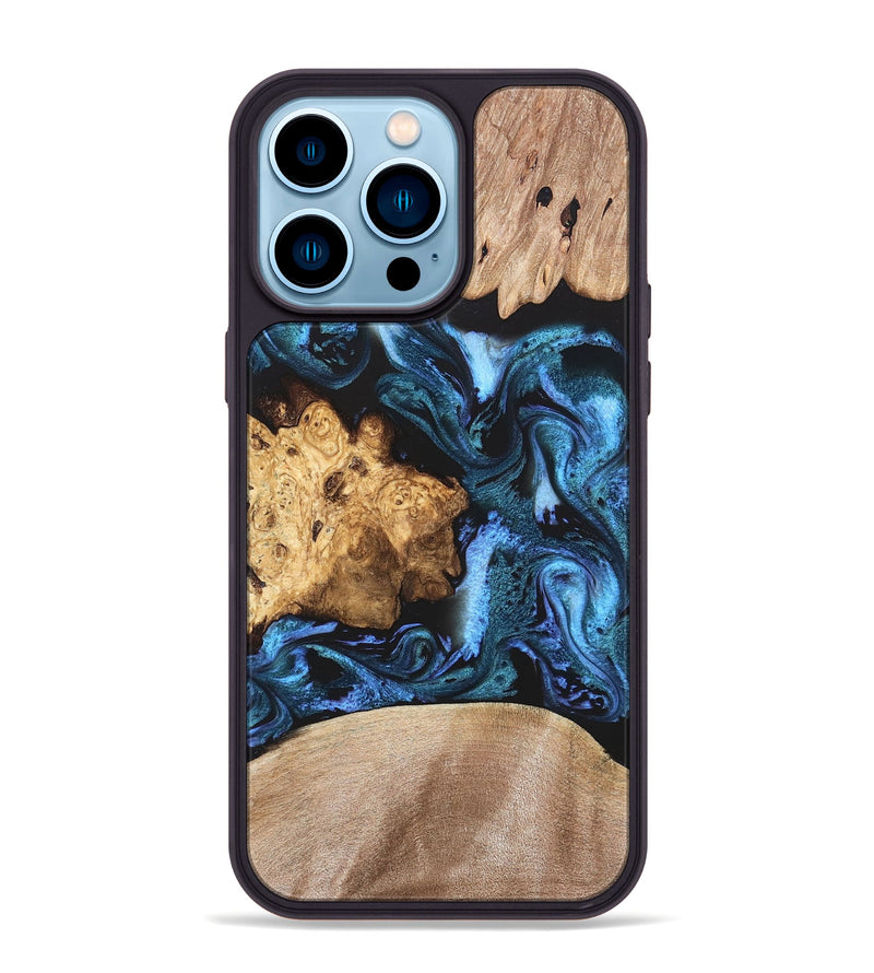 iPhone 14 Pro Max Wood Phone Case - Amalia (Blue, 820358)