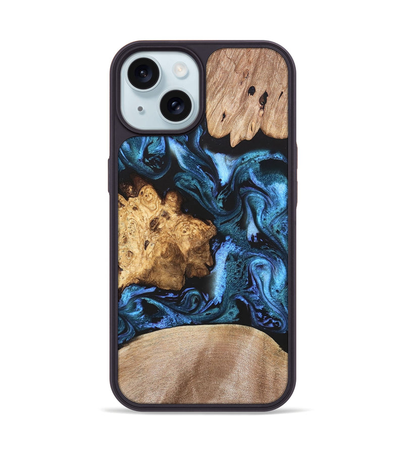iPhone 15 Wood Phone Case - Amalia (Blue, 820358)