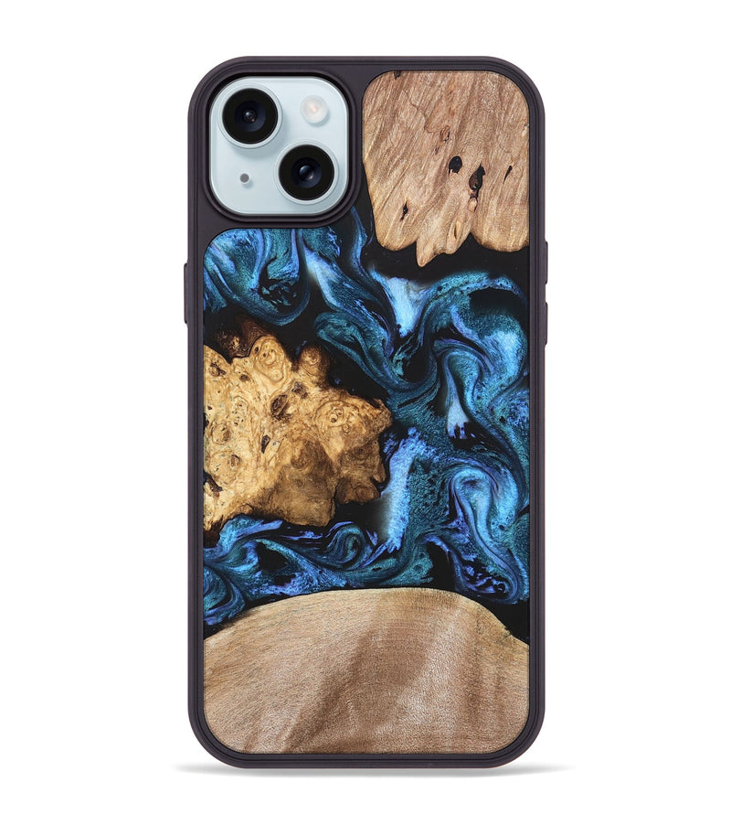 iPhone 15 Plus Wood Phone Case - Amalia (Blue, 820358)