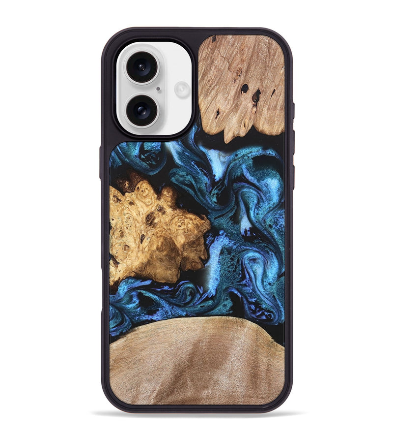 iPhone 16 Plus Wood Phone Case - Amalia (Blue, 820358)
