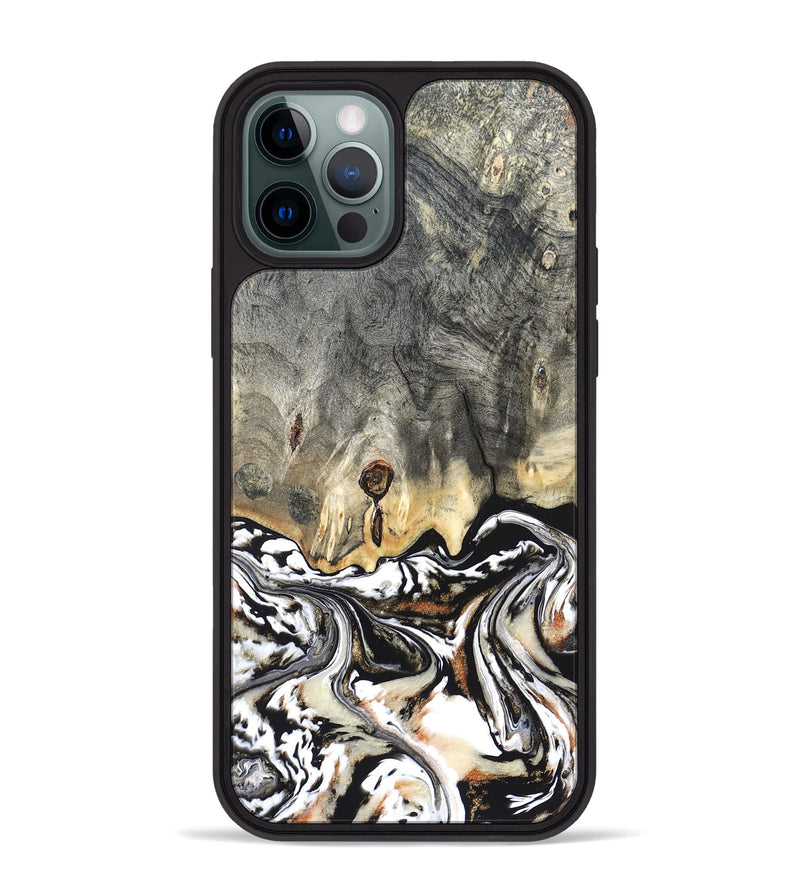 iPhone 12 Pro Max Wood Phone Case - Merle (Black & White, 820401)