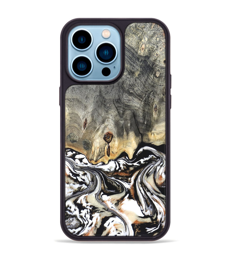 iPhone 14 Pro Max Wood Phone Case - Merle (Black & White, 820401)