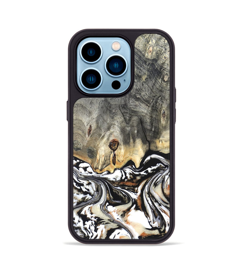 iPhone 14 Pro Wood Phone Case - Merle (Black & White, 820401)