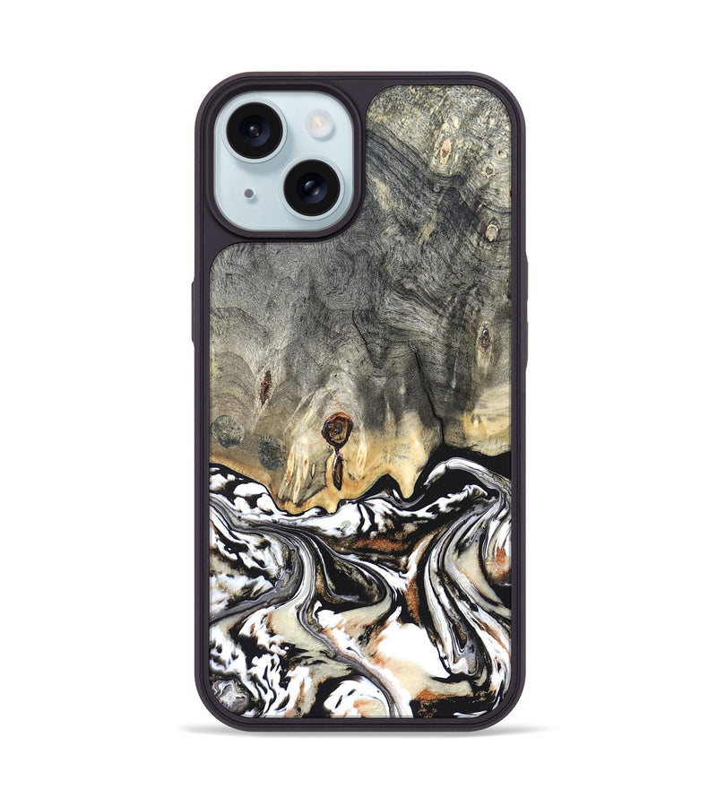 iPhone 15 Wood Phone Case - Merle (Black & White, 820401)
