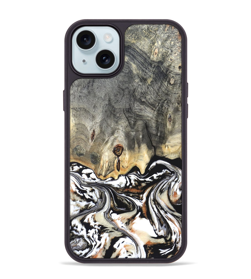iPhone 15 Plus Wood Phone Case - Merle (Black & White, 820401)