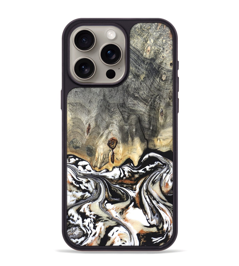 iPhone 15 Pro Max Wood Phone Case - Merle (Black & White, 820401)