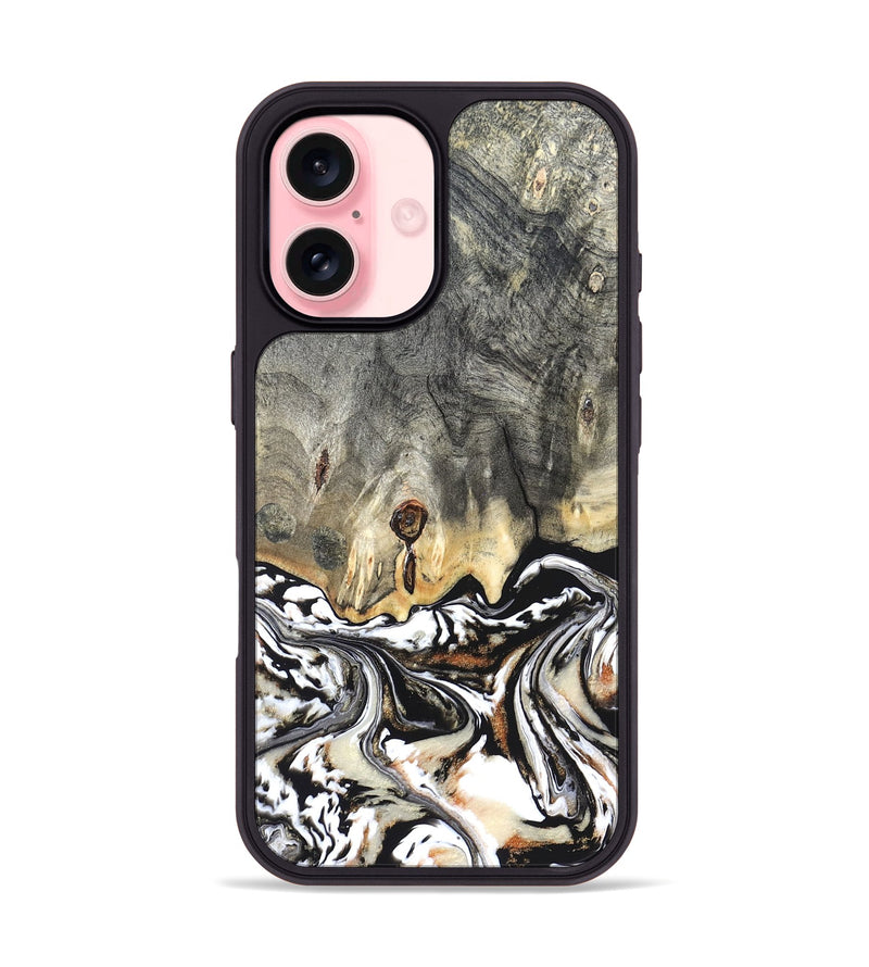 iPhone 16 Wood Phone Case - Merle (Black & White, 820401)
