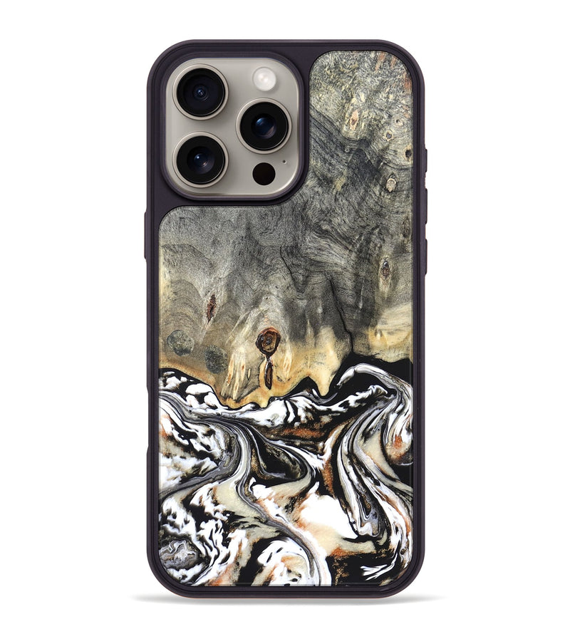 iPhone 16 Pro Max Wood Phone Case - Merle (Black & White, 820401)