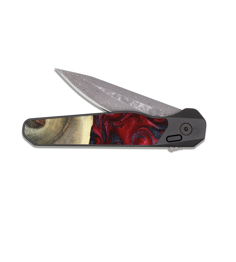 EDC Dark Damascus Wood Pocket Knife - Dion (Red, 820498)