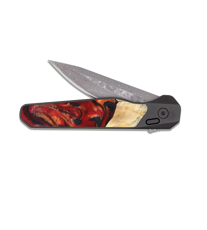 EDC Dark Damascus Wood Pocket Knife - Bishop (Red, 820500)