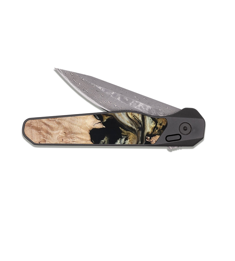 EDC Dark Damascus Wood Pocket Knife - Ludwig (Black & White, 820504)